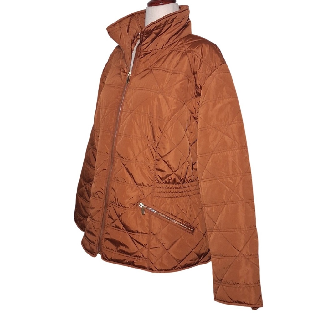 NWT Ashley Stewart‎ Plus Size 18/20 Quilted Puffer Jacket Cognac Brown Zip Up - Picture 4 of 11